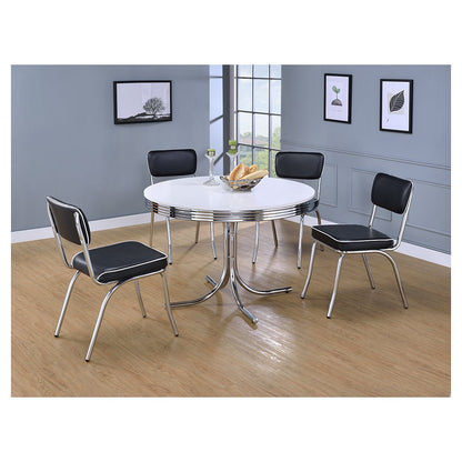 Coaster Retro Round Dining Table Glossy White And Chrome