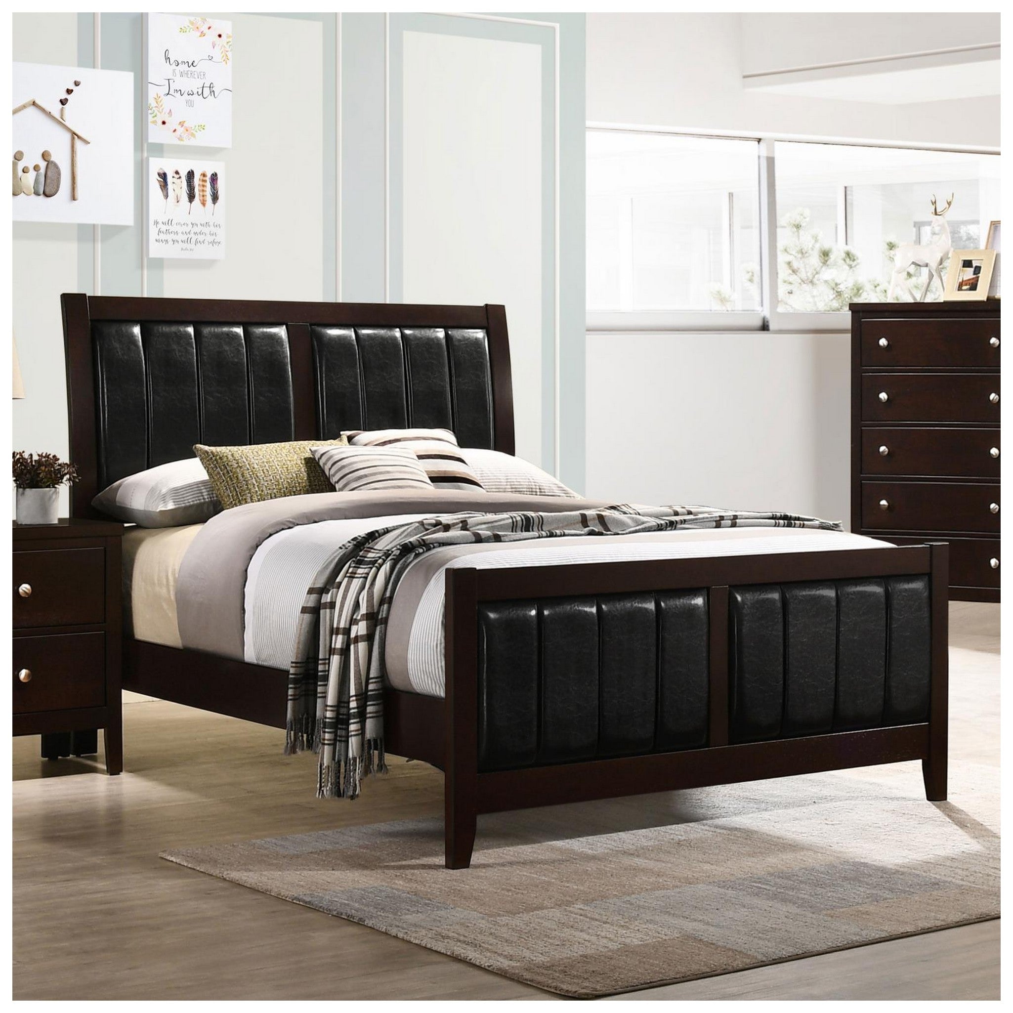 Carlton Full Upholstered Panel Bed Cappuccino and Black 202091F