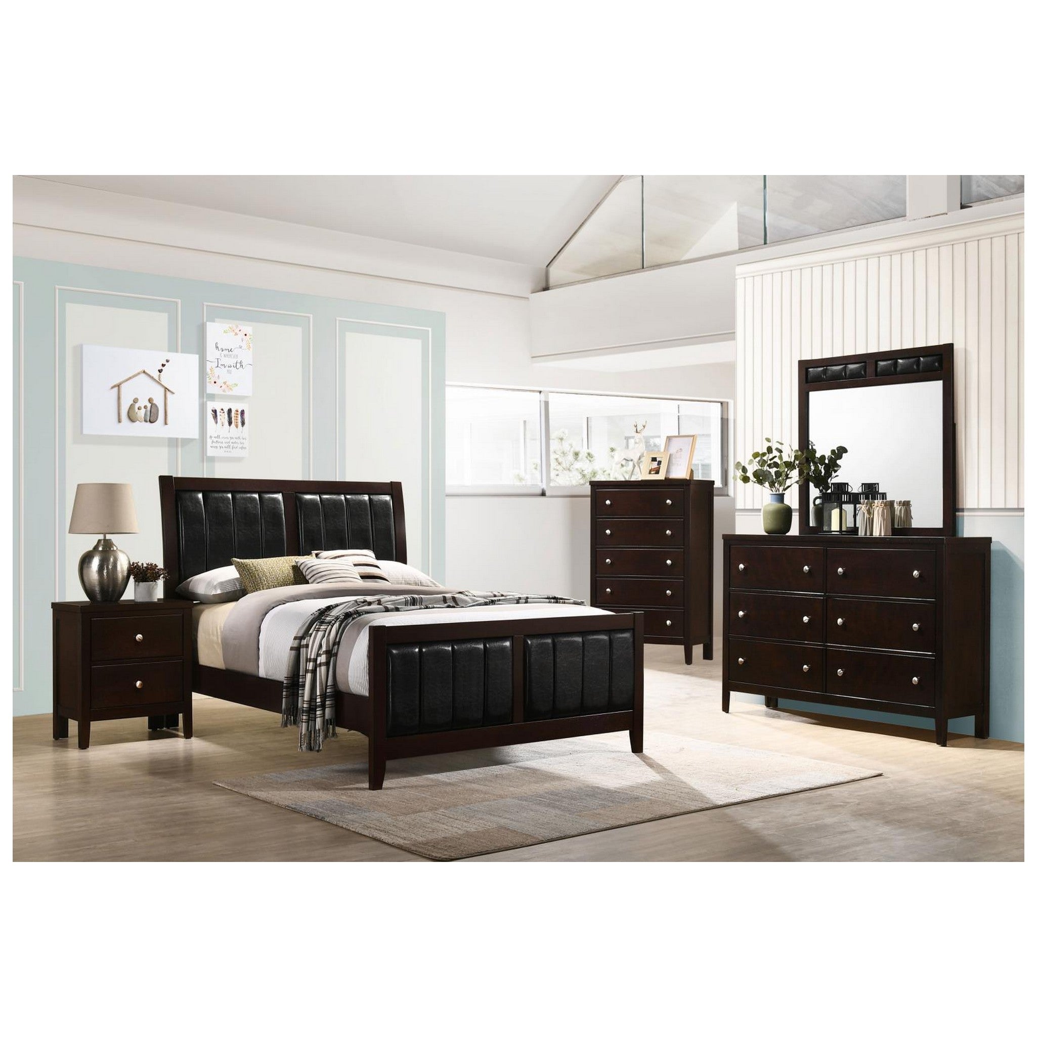 Carlton Full Upholstered Panel Bed Cappuccino and Black 202091F