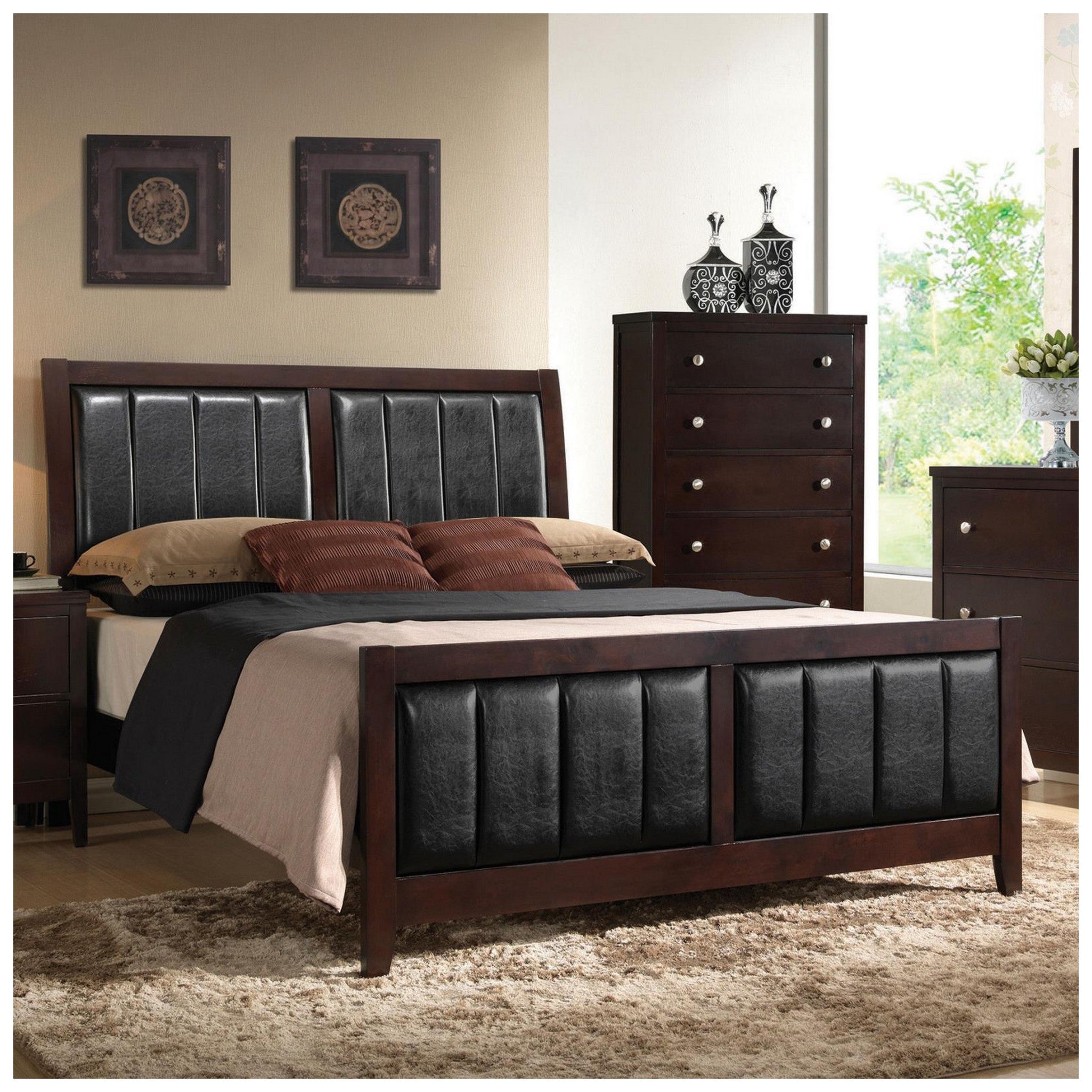 Carlton Eastern King Upholstered Bed Cappuccino and Black 202091KE