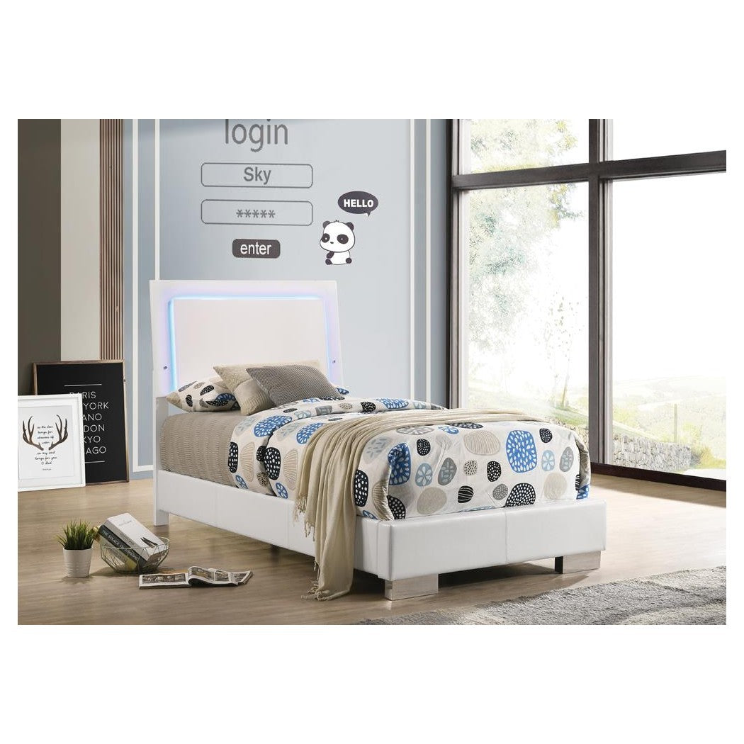 Felicity Twin Panel Bed with LED Lighting Glossy White 203500T