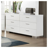 Felicity 6-drawer Dresser Glossy White 203503