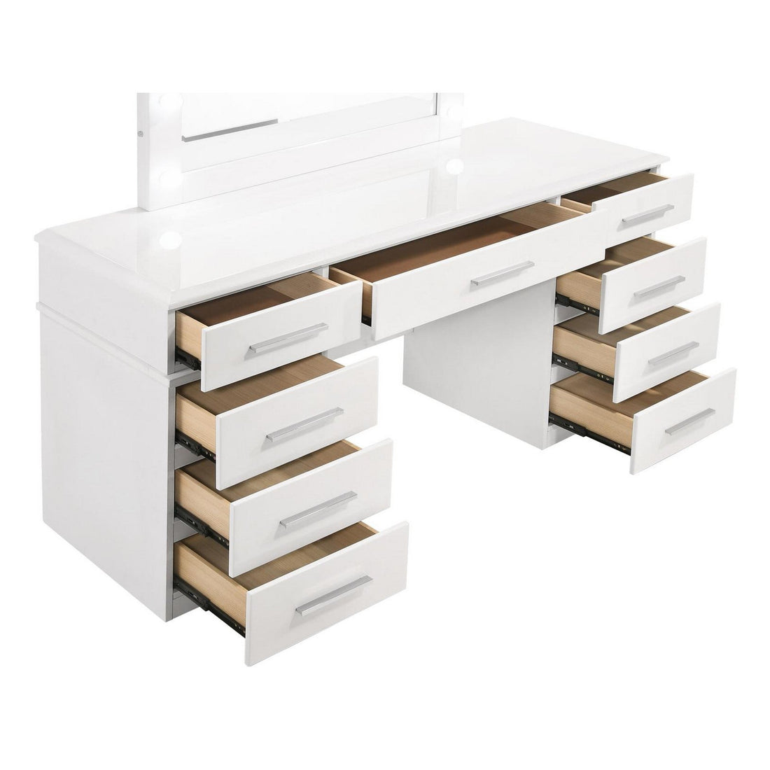 Felicity 9-drawer Vanity Desk with Lighted Mirror Glossy White 203507