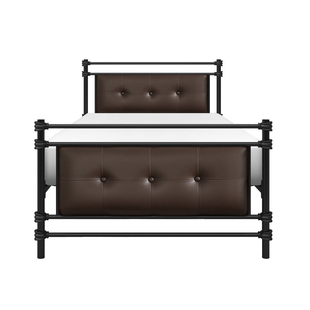 TWIN METAL PLFM BED, UPHL HB/FB 2050T-1