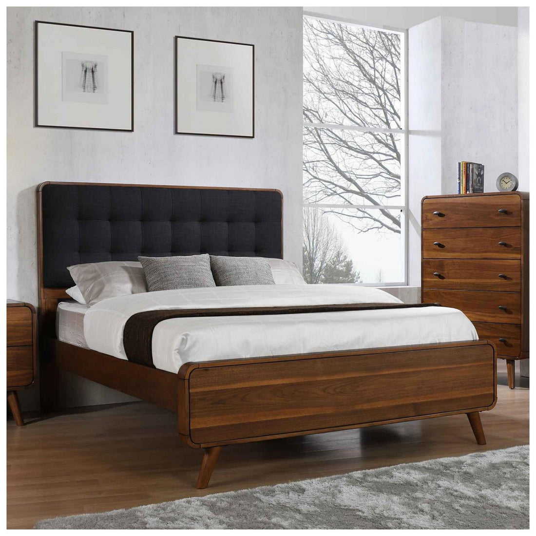 Robyn Eastern King Bed with Upholstered Headboard Dark Walnut 205131KE