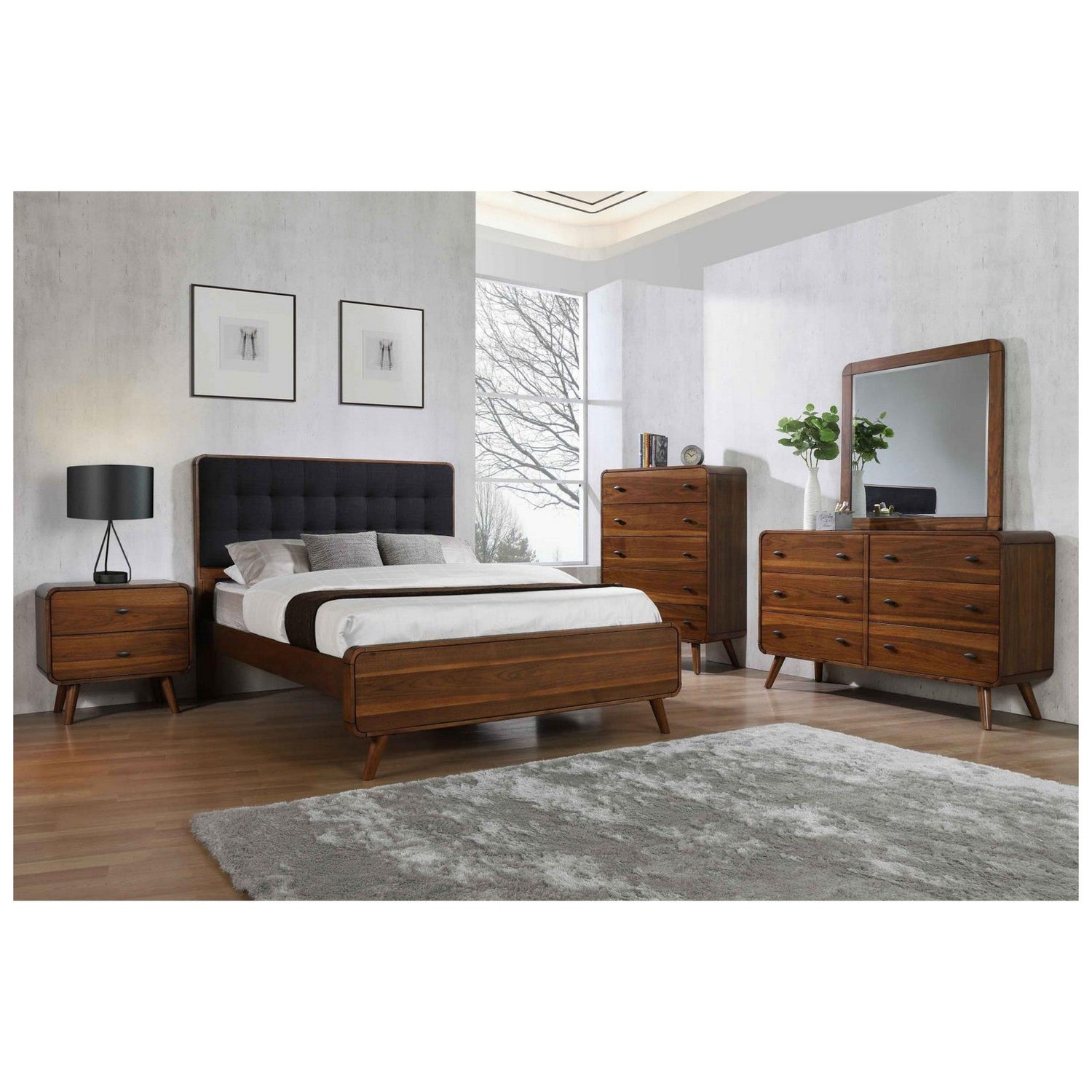 Robyn Eastern King Bed with Upholstered Headboard Dark Walnut 205131KE