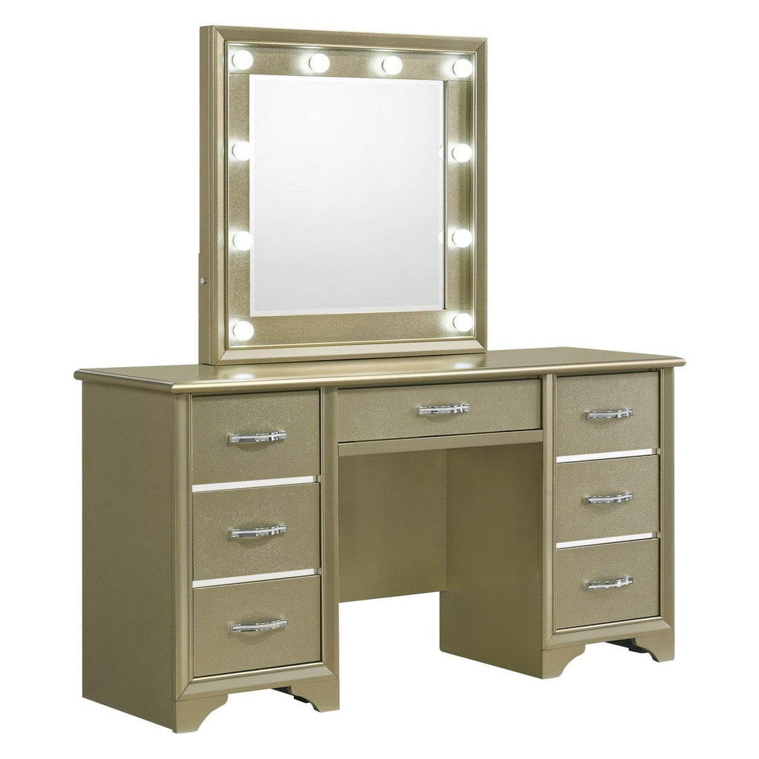 Beaumont 7-drawer Vanity Desk with Lighting Mirror Champagne 205297