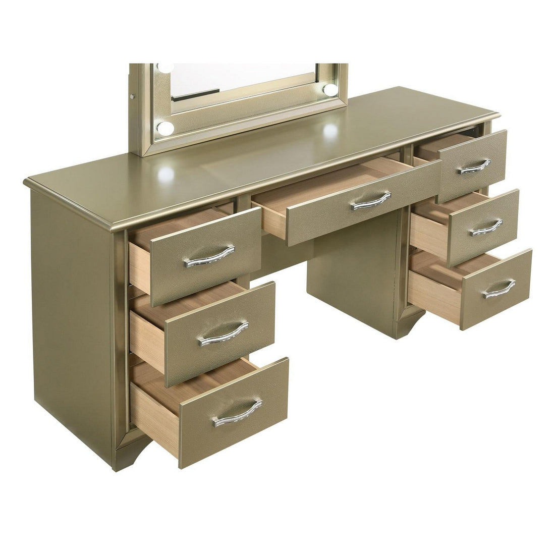 Beaumont 7-drawer Vanity Desk with Lighting Mirror Champagne 205297