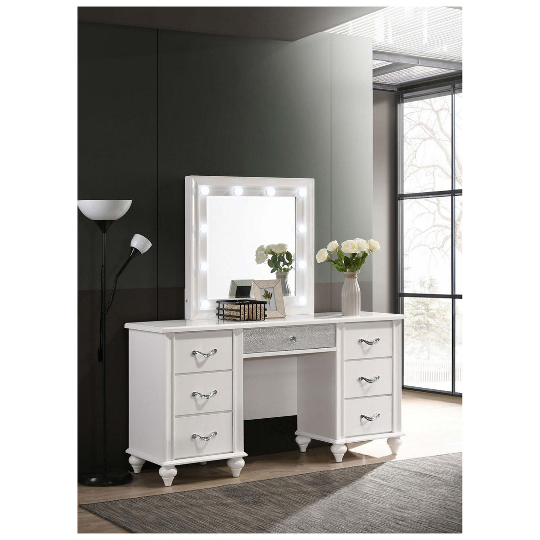 Barzini 7-drawer Vanity Desk with Lighted Mirror White 205897