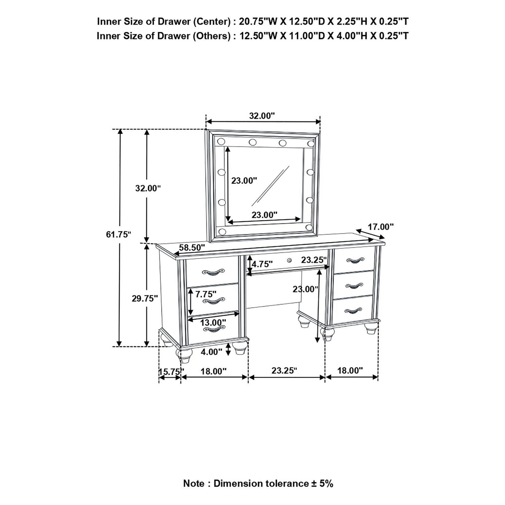 Barzini 7-drawer Vanity Desk with Lighted Mirror White 205897