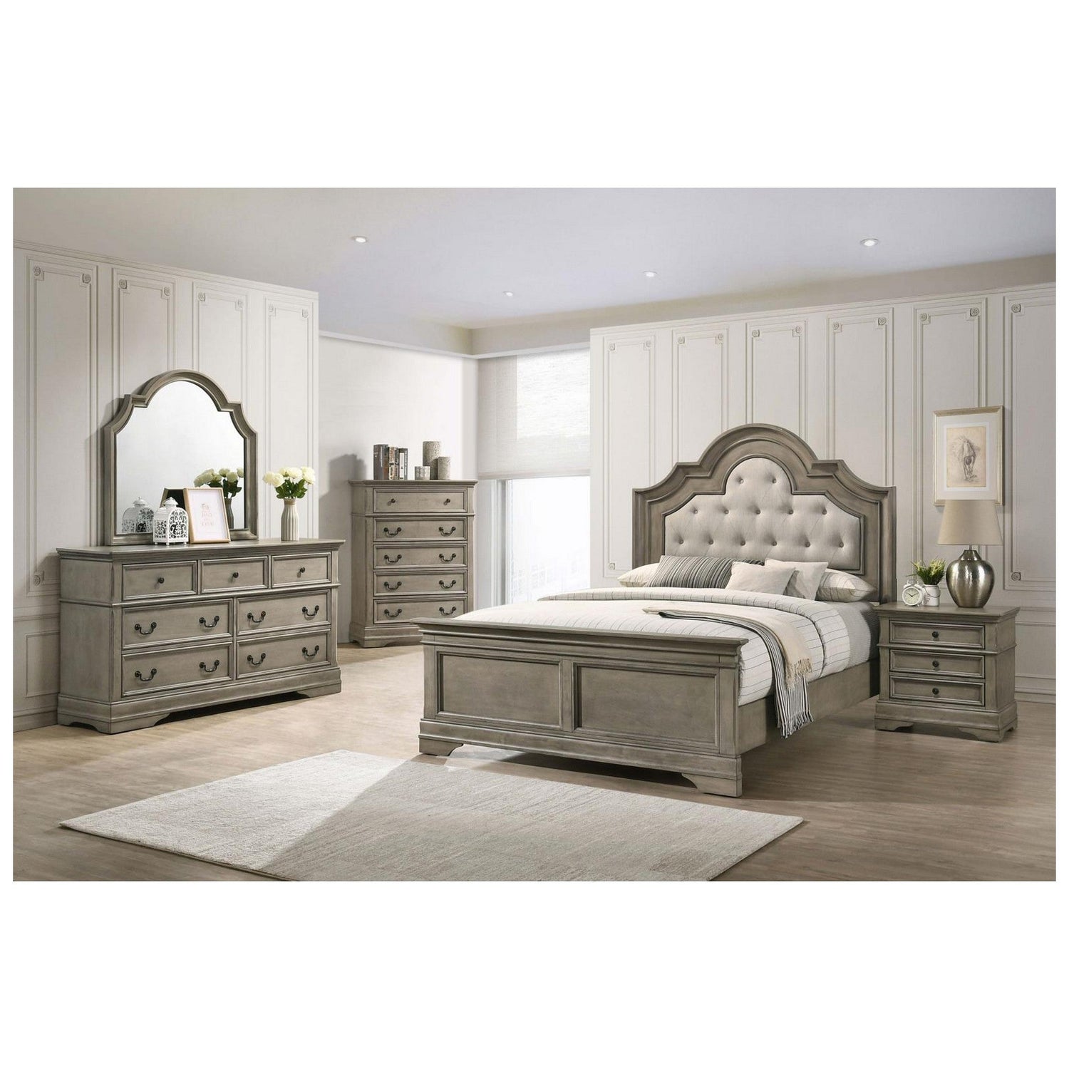 Manchester Bedroom Set with Upholstered Arched Headboard Wheat 222891Q-S5