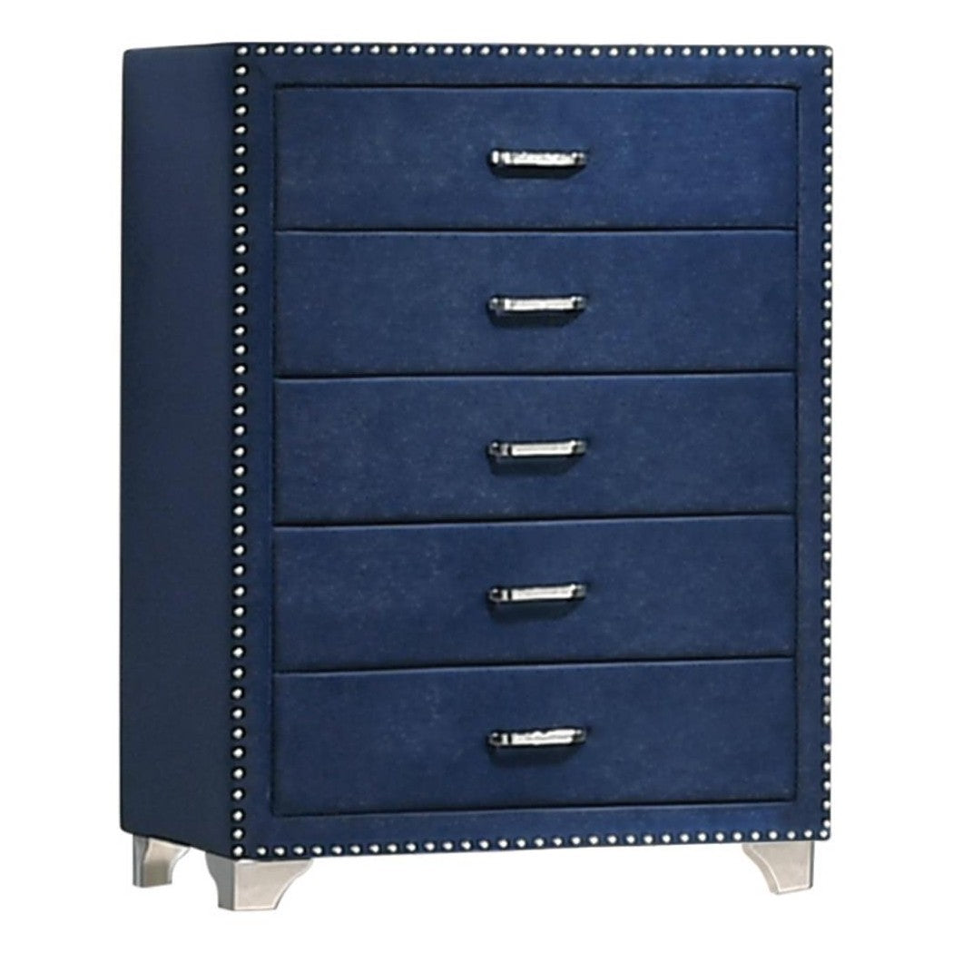 Melody 5-drawer Upholstered Chest Pacific Blue 223375
