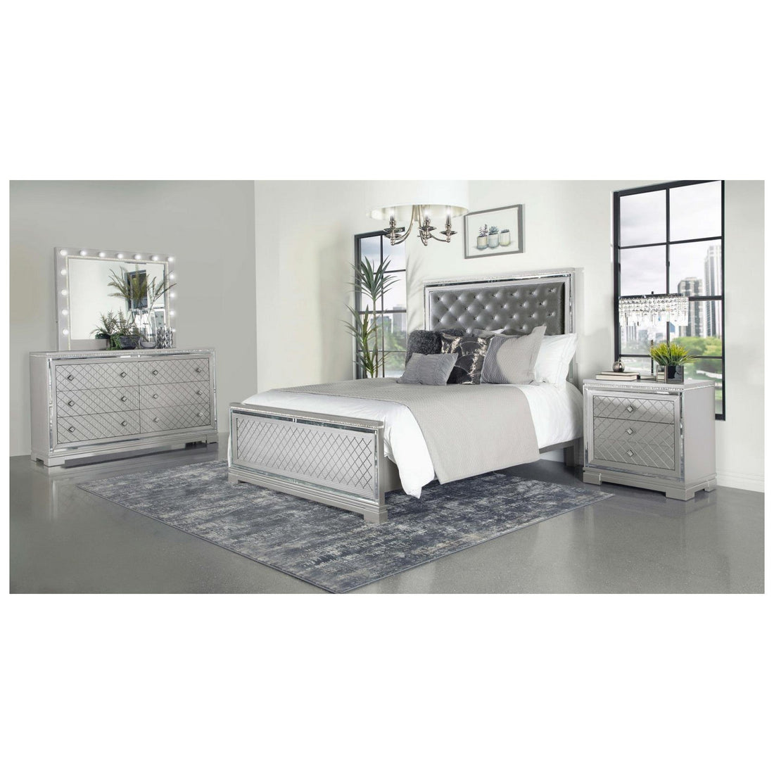 Eleanor Upholstered Tufted Bedroom Set Metallic 223461KW-S4