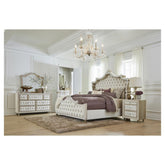 Antonella Upholstered Tufted Bedroom Set Ivory and Camel 223521KE-S4