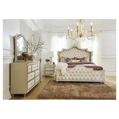 Antonella Upholstered Tufted Bedroom Set Ivory and Camel 223521KE-S4