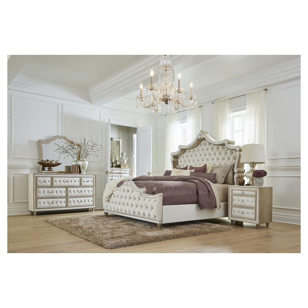 Antonella Upholstered Tufted Bedroom Set Ivory and Camel 223521Q-S4