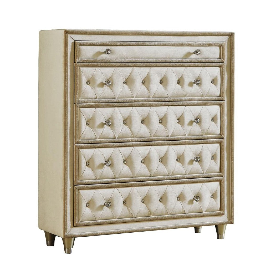 Antonella 5-drawer Upholstered Chest Ivory and Camel 223525