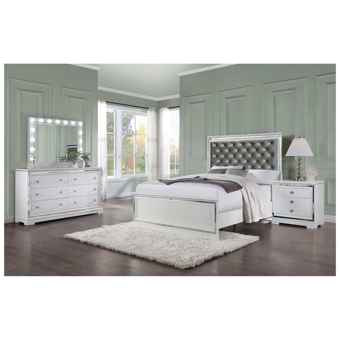 Eleanor Upholstered Tufted Bedroom Set White 223561KW-S4