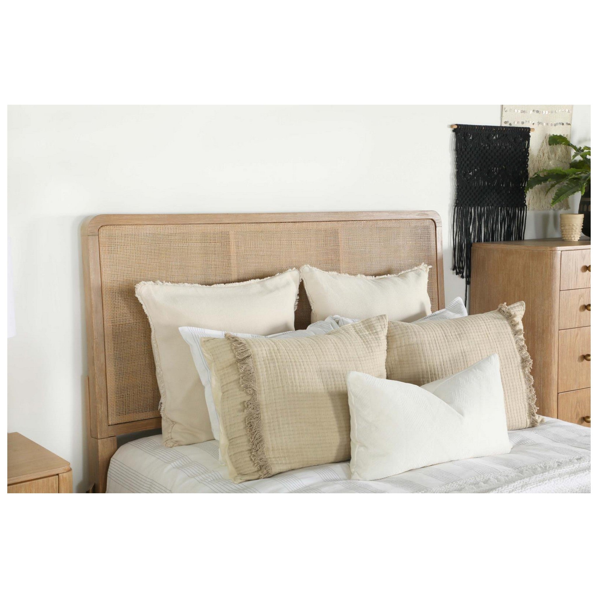 Arini Upholstered Eastern King Panel Bed Sand Wash and Natural Cane 224300KE