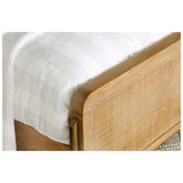 Arini Upholstered Eastern King Panel Bed Sand Wash and Natural Cane 224300KE