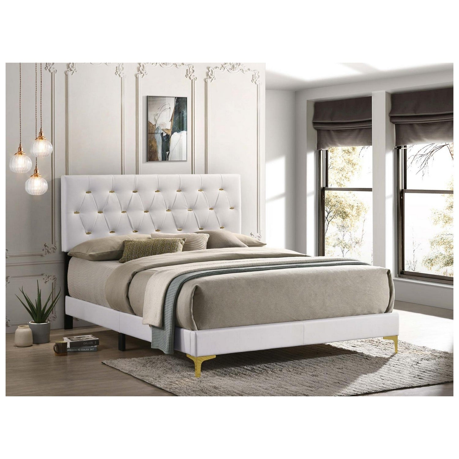 Kendall Tufted Upholstered Panel Eastern King Bed White 224401KE