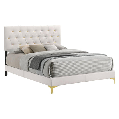 Kendall Tufted Upholstered Panel Eastern King Bed White 224401KE