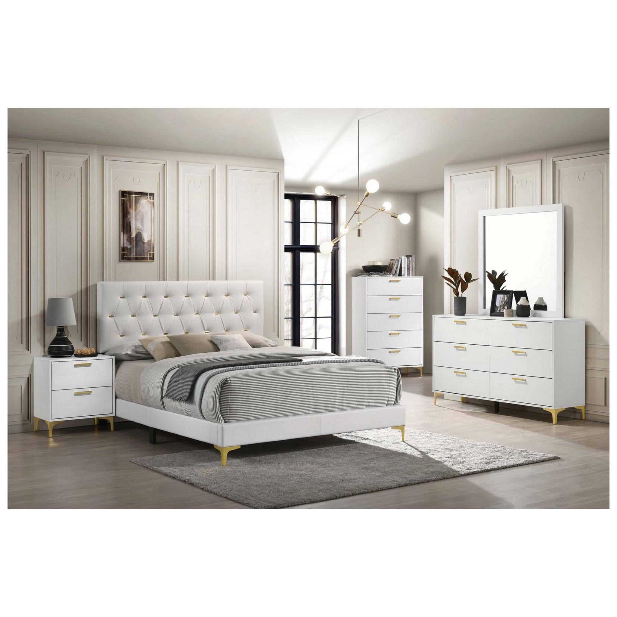 Kendall Tufted Upholstered Panel Eastern King Bed White 224401KE