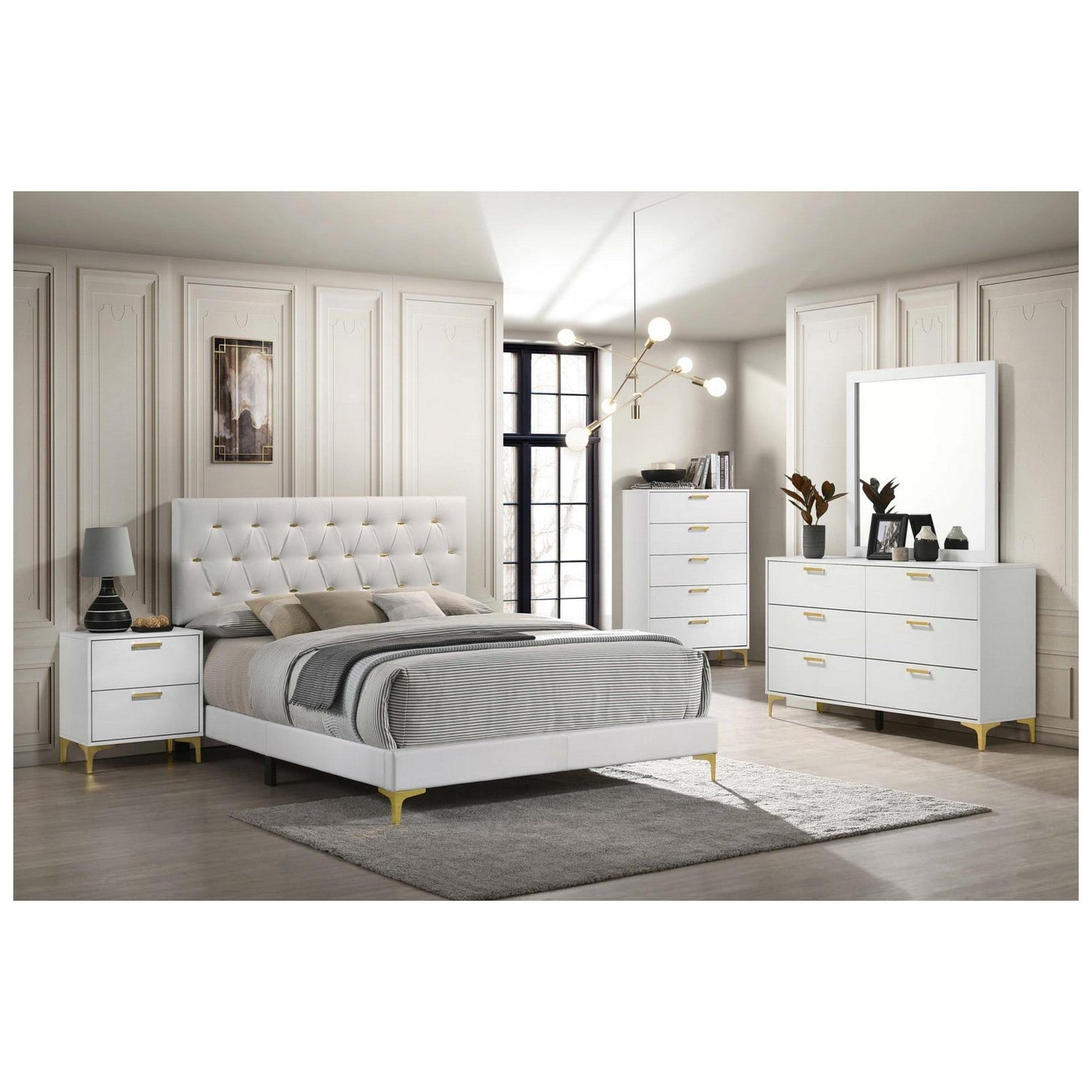 Kendall Tufted Upholstered Panel California King Bed White 224401KW