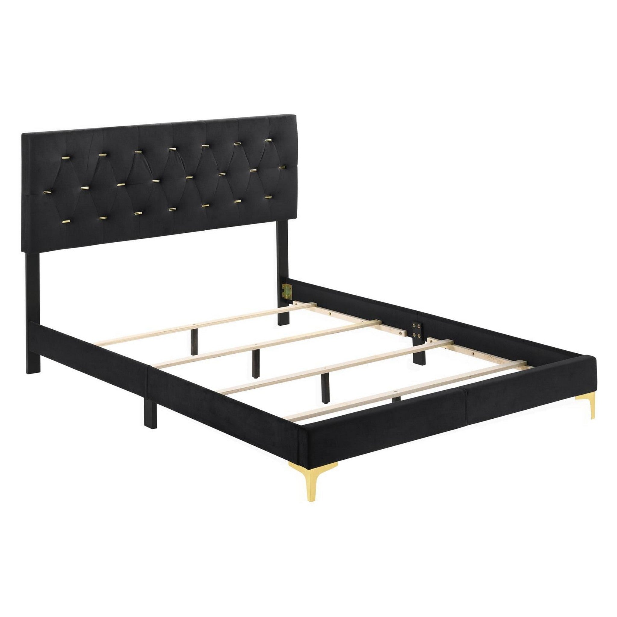 Kendall Tufted Panel Eastern King Bed Black and Gold 224451KE