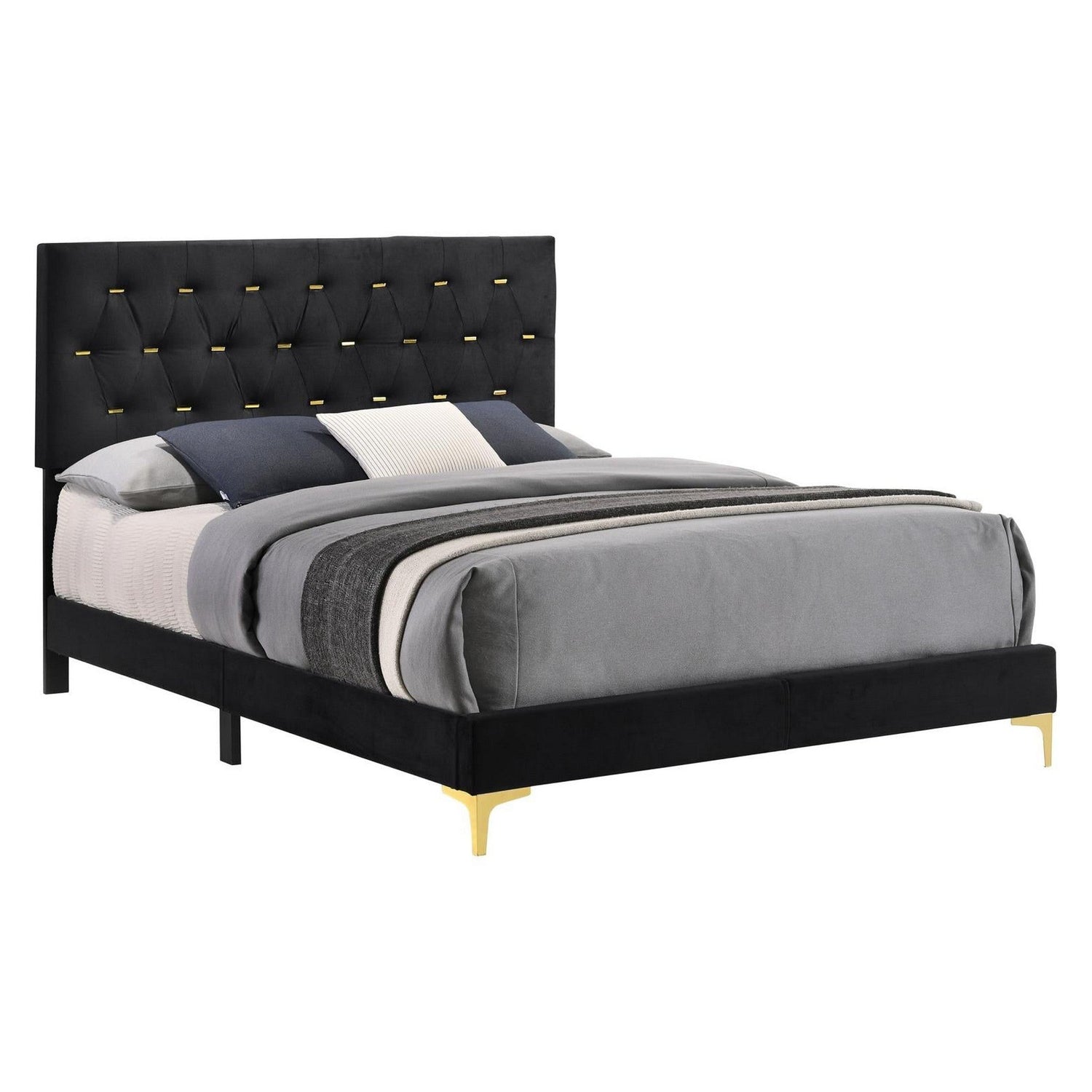 Kendall Tufted Panel Eastern King Bed Black and Gold 224451KE