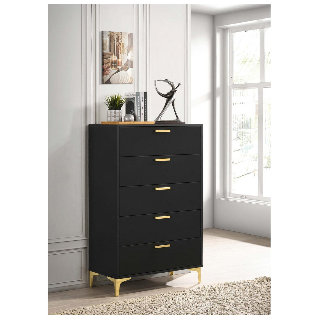 Kendall 5-Drawer Chest Black and Gold 224455