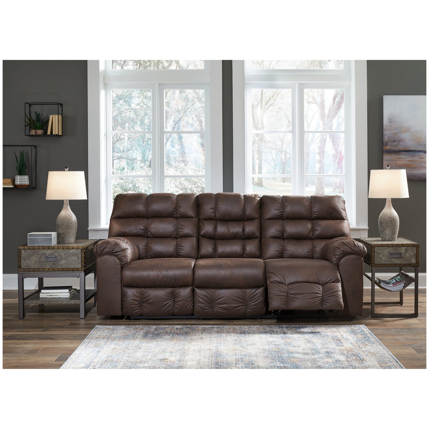 Derwin Reclining Sofa with Drop Down Table Ash-2840289