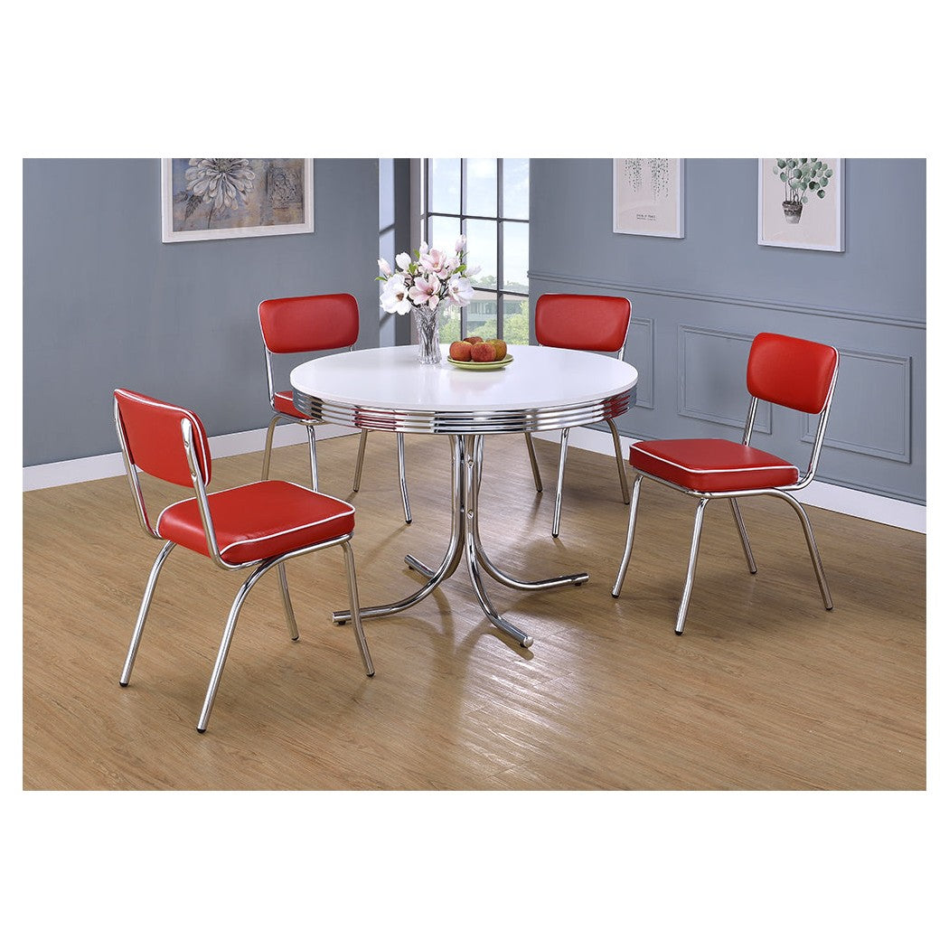Coaster Retro Round Dining Table Glossy White And Chrome
