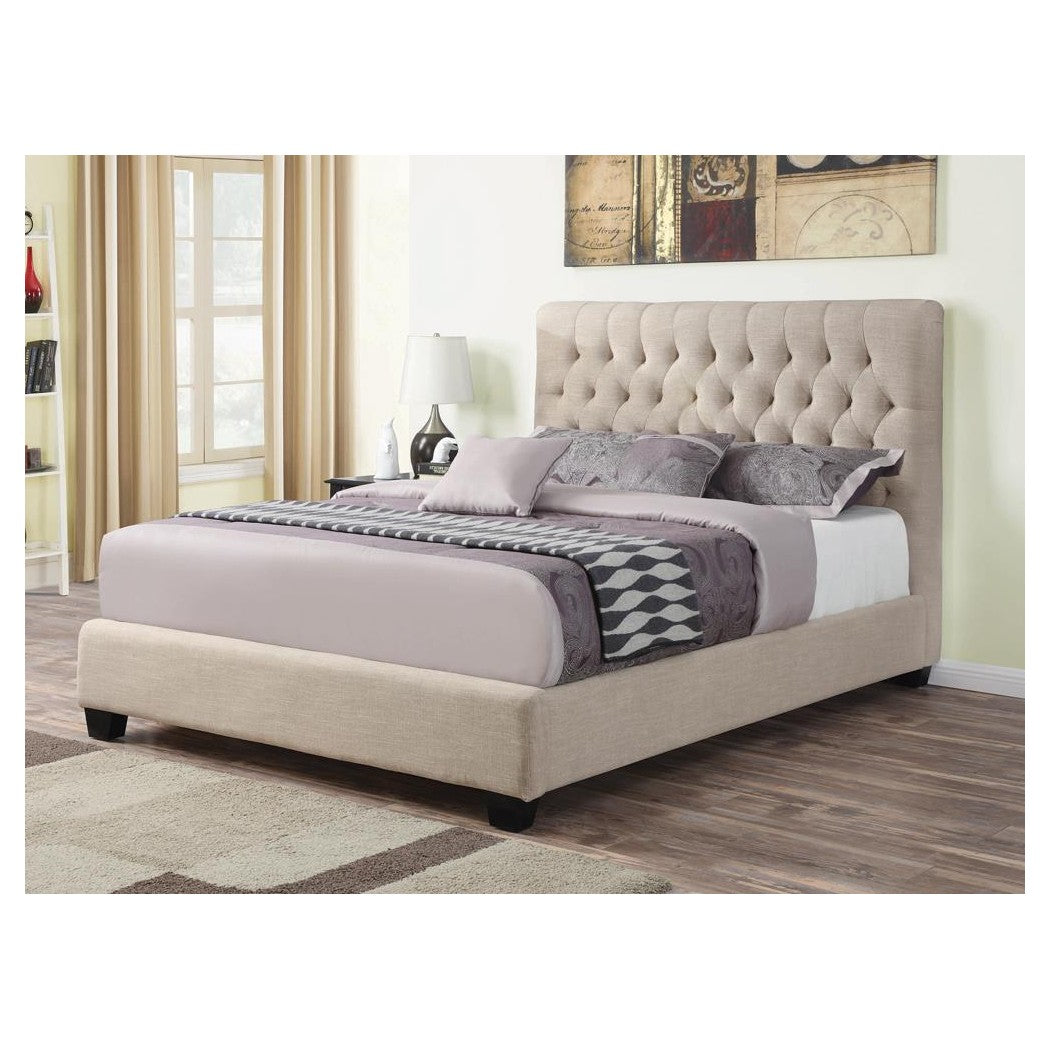 Chloe Tufted Upholstered Queen Bed Oatmeal 300007Q