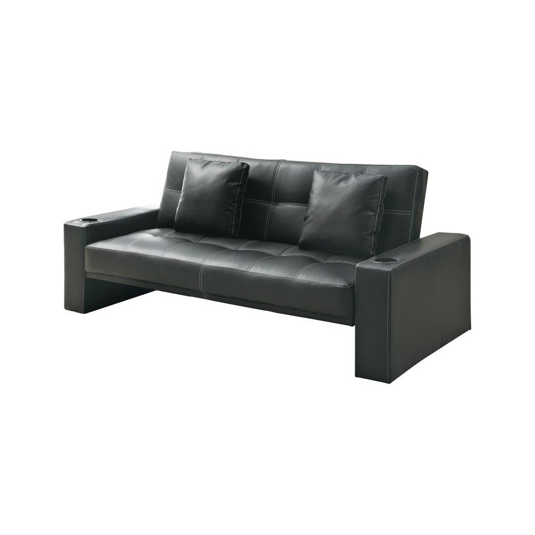 Spears Sofa Bed with Cup Holders in Armrests Black 300125