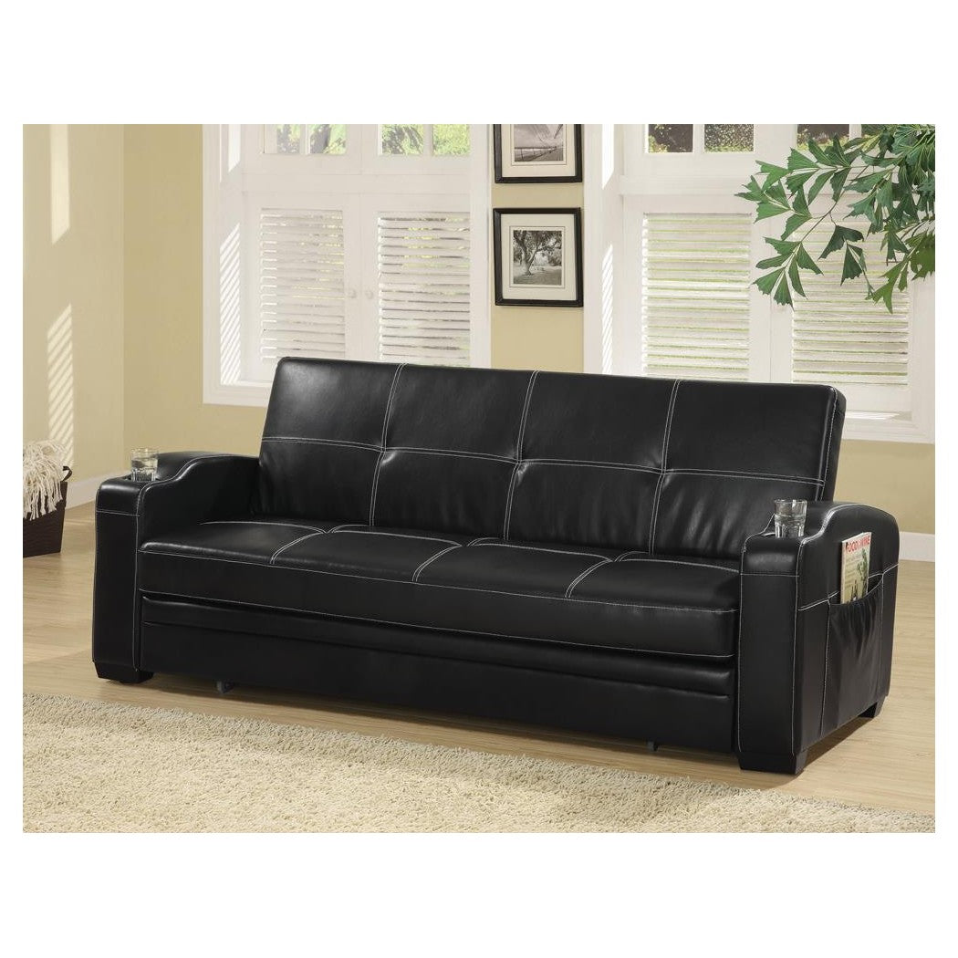 Avril Upholstered Sleeper Sofa Bed with Cup Holders Black 300132