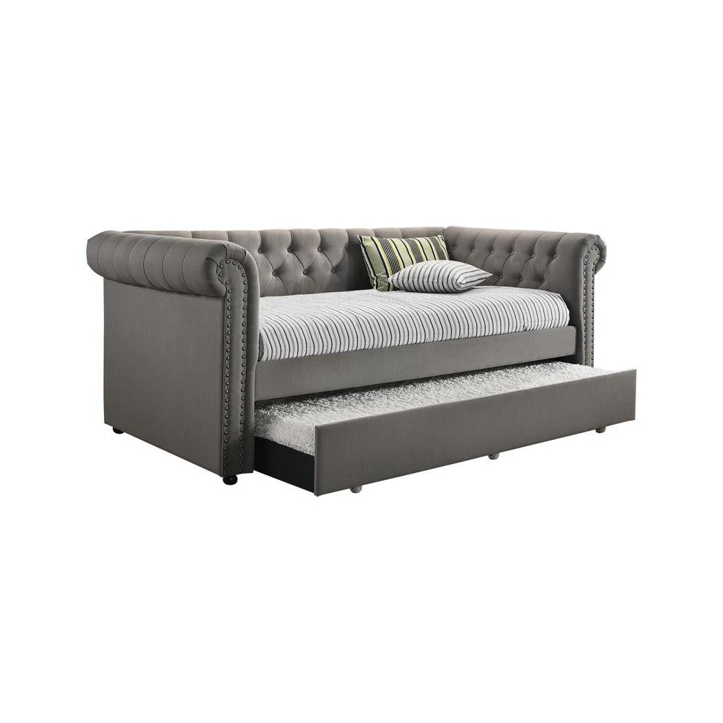 Kepner Tufted Upholstered Daybed Grey with Trundle 300549
