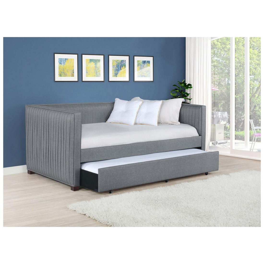 Brodie Upholstered Twin Daybed with Trundle Grey 300554