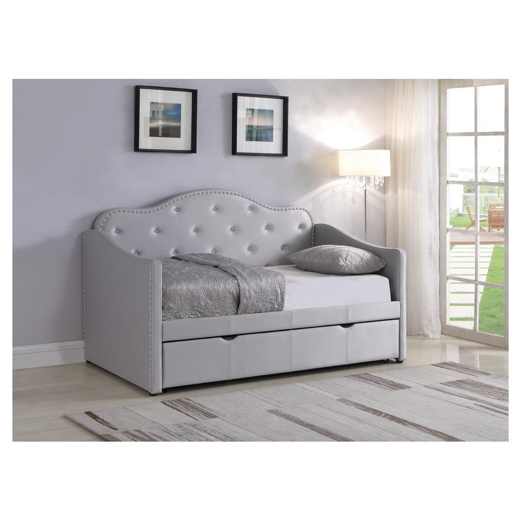 Elmore Upholstered Twin Daybed with Trundle Pearlescent Grey 300629