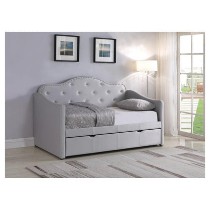 Elmore Upholstered Twin Daybed with Trundle Pearlescent Grey 300629