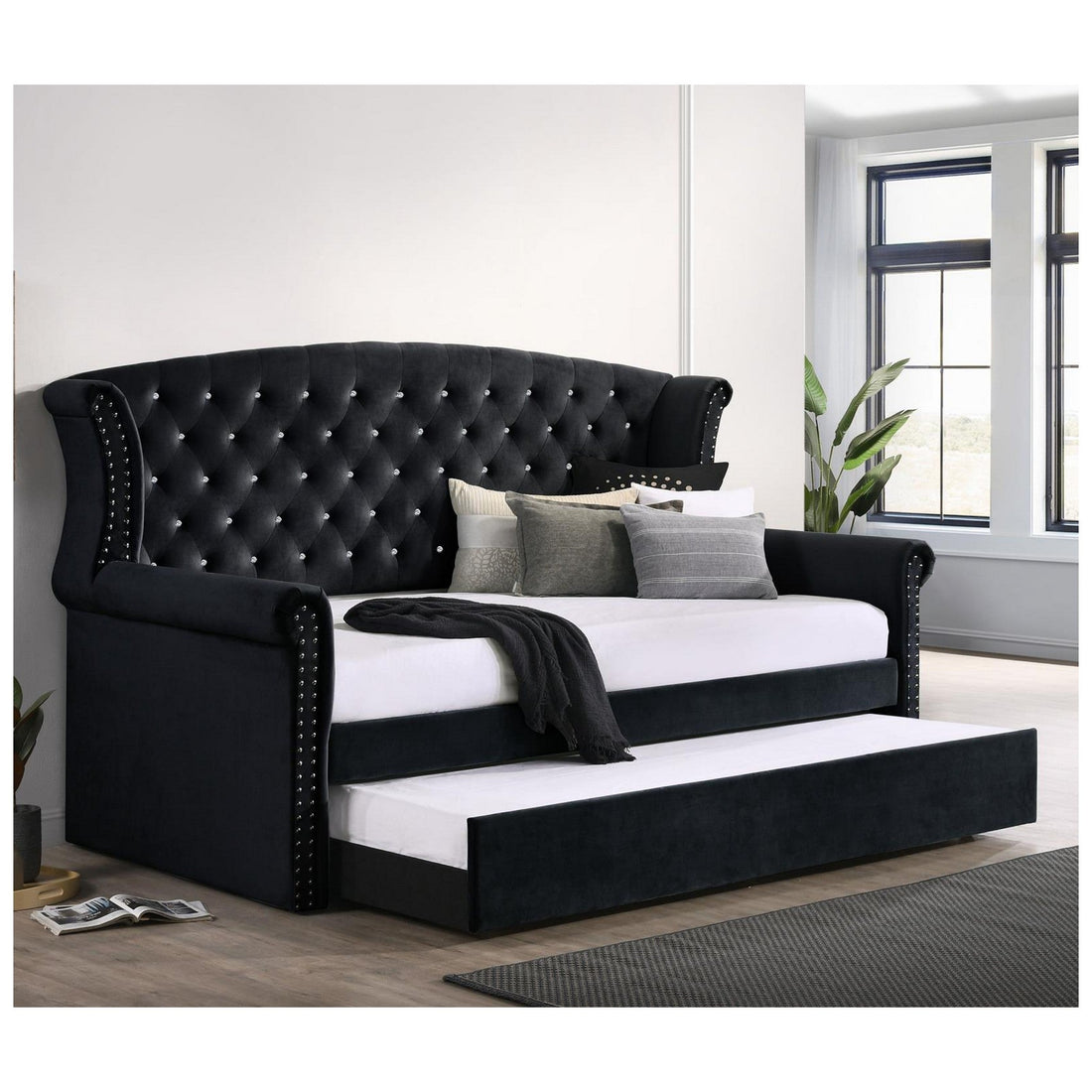 Scarlett Upholstered Tufted Twin Daybed with Trundle 300642