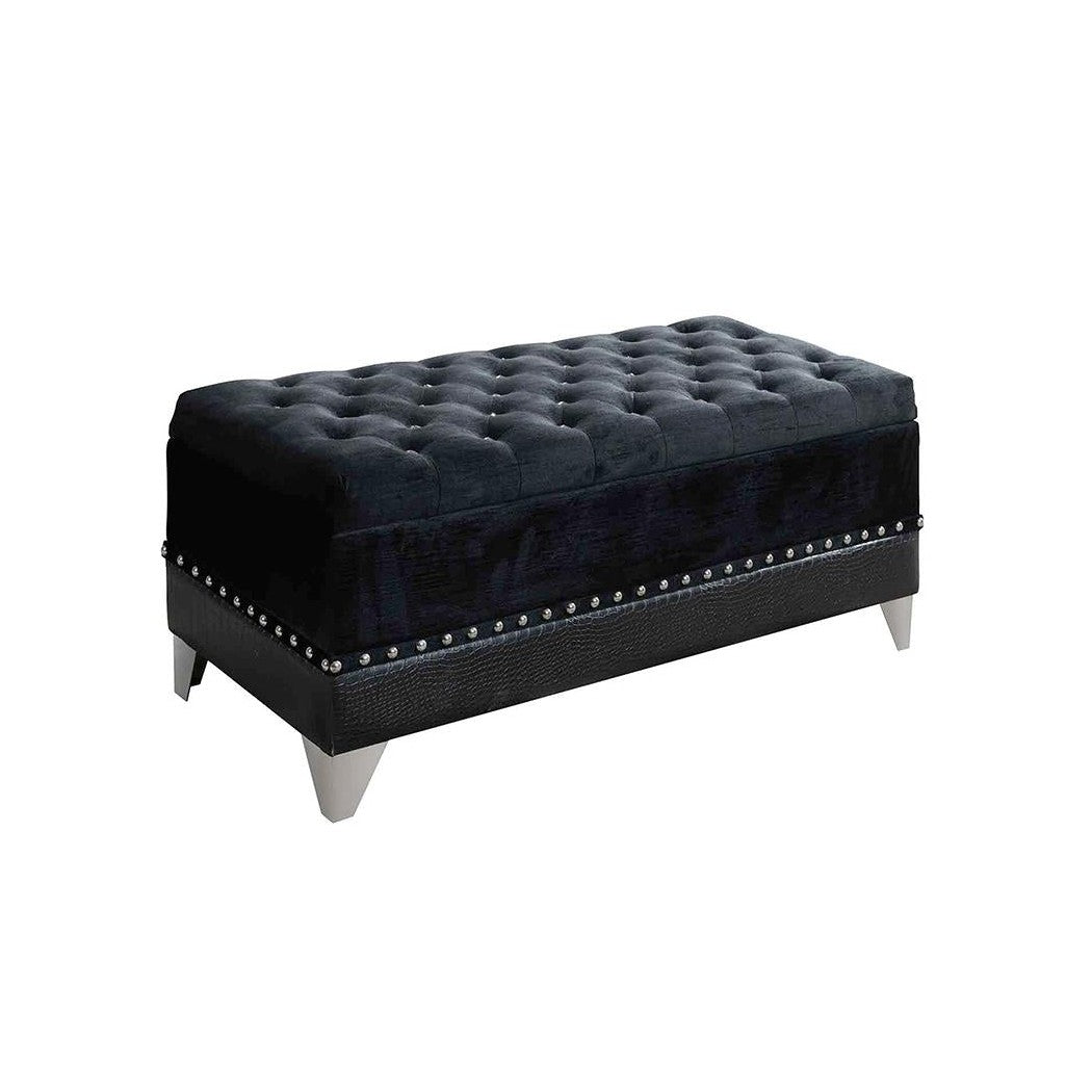 Barzini Tufted Rectangular Trunk with Nailhead Black 300644