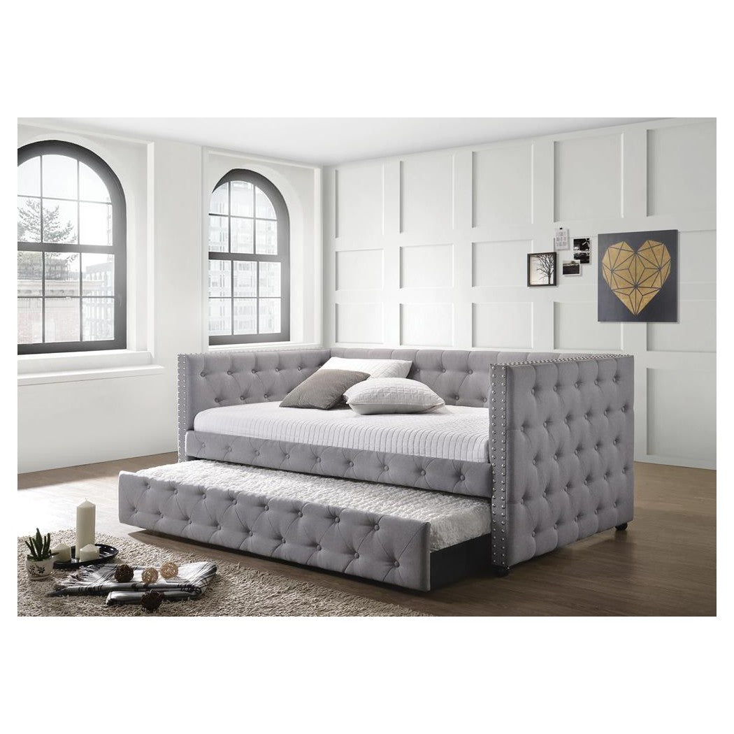 Mockern Tufted Upholstered Daybed with Trundle Grey 302161