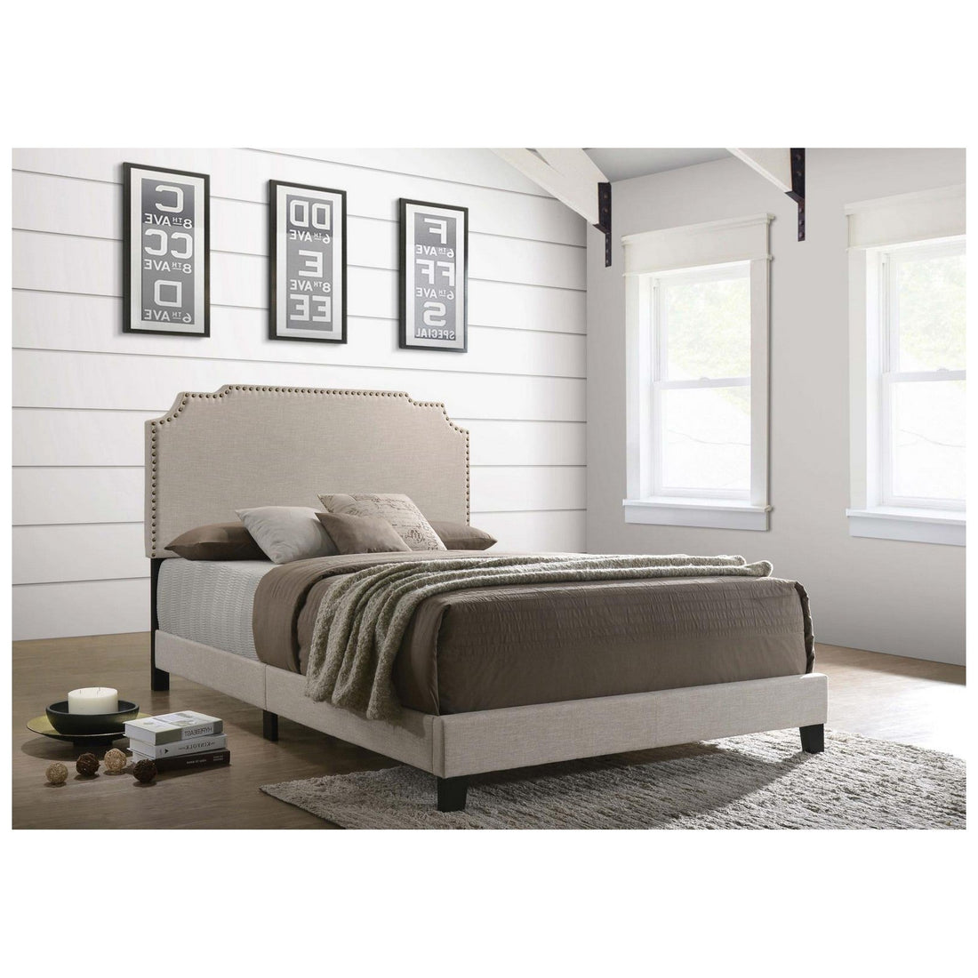 Tamarac Upholstered Nailhead Queen Bed Beige 310061Q