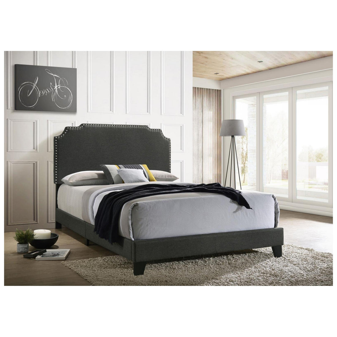 Tamarac Upholstered Nailhead Eastern King Bed Grey 310063KE