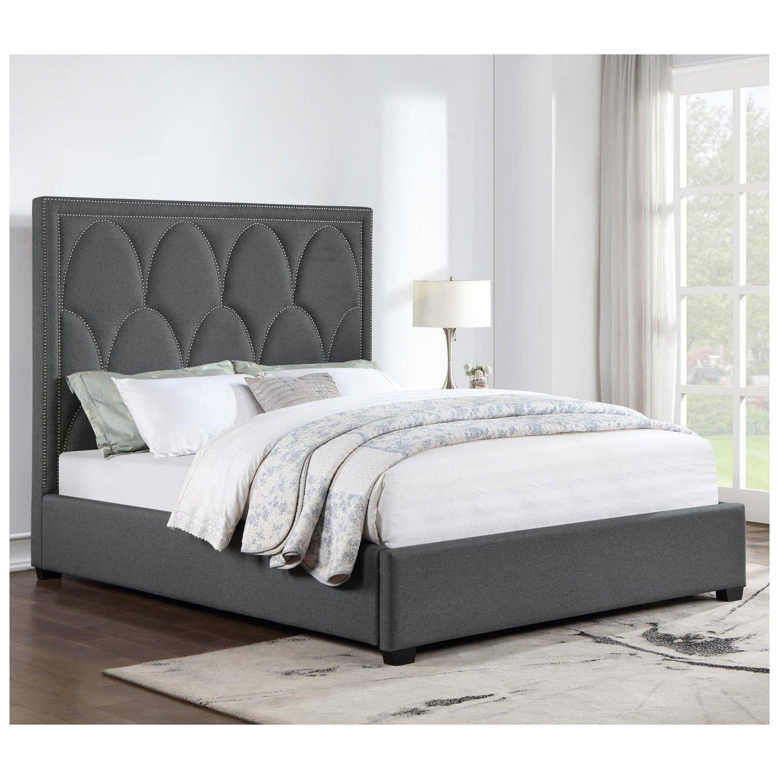 Bowfield Upholstered Bed with Nailhead Trim Charcoal 315900Q