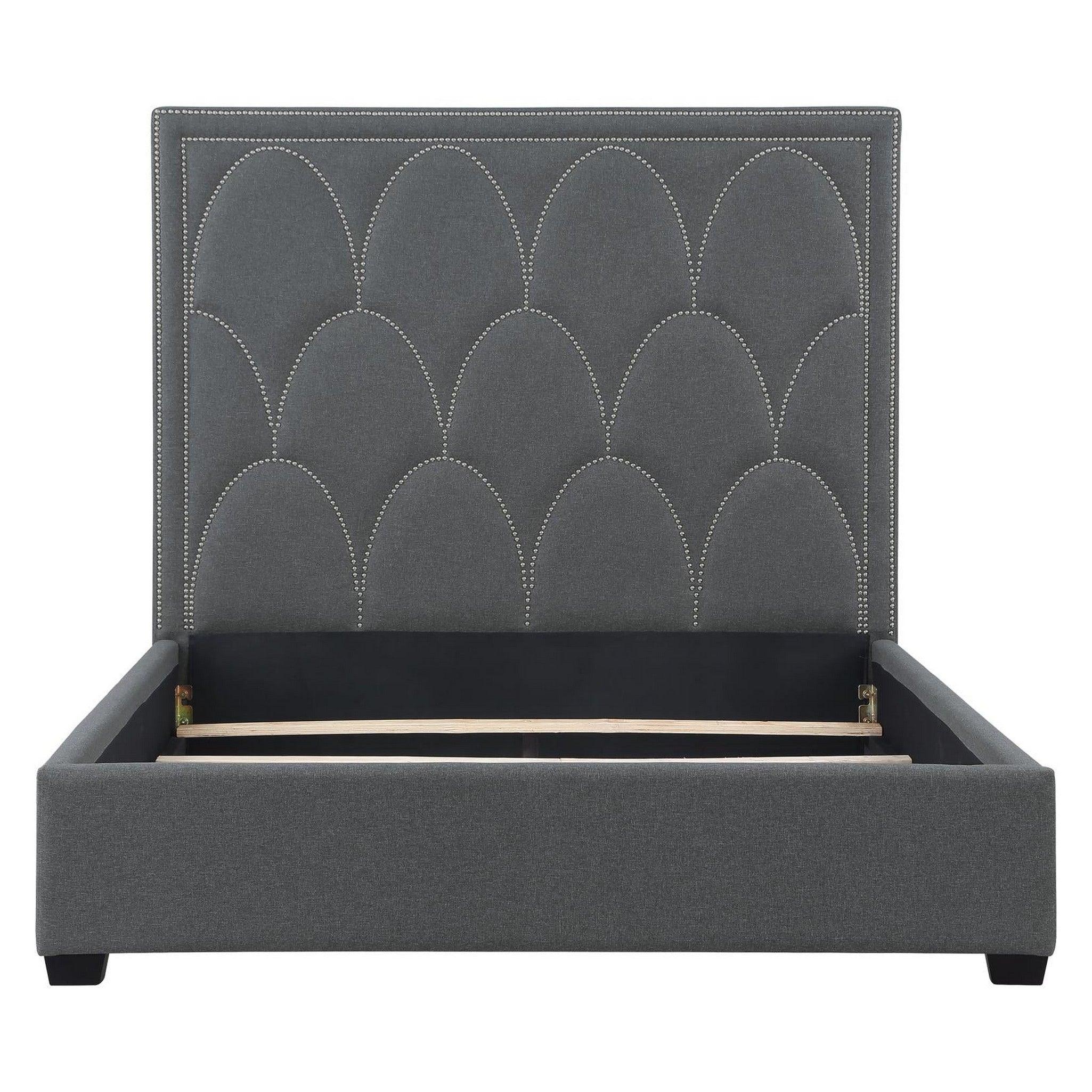 Bowfield Upholstered Bed with Nailhead Trim Charcoal 315900Q