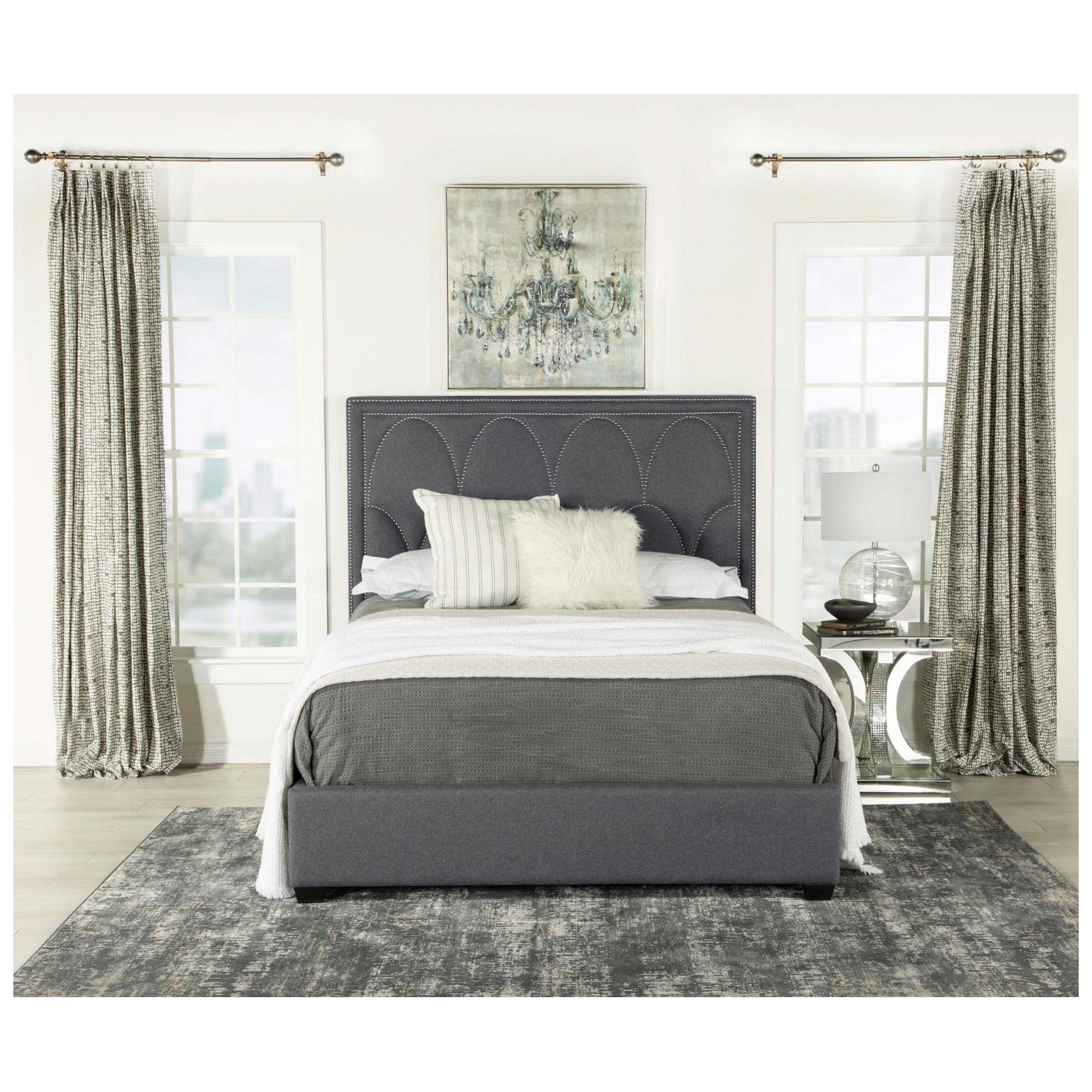 Bowfield Upholstered Bed with Nailhead Trim Charcoal 315900Q