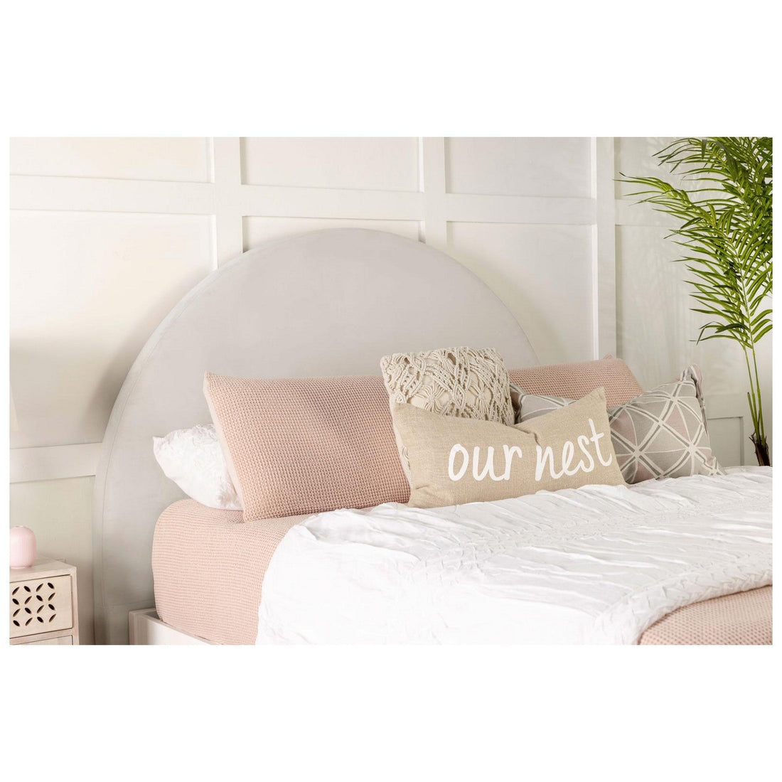 June Upholstered Arched Queen/Full Headboard Ivory 315926QF