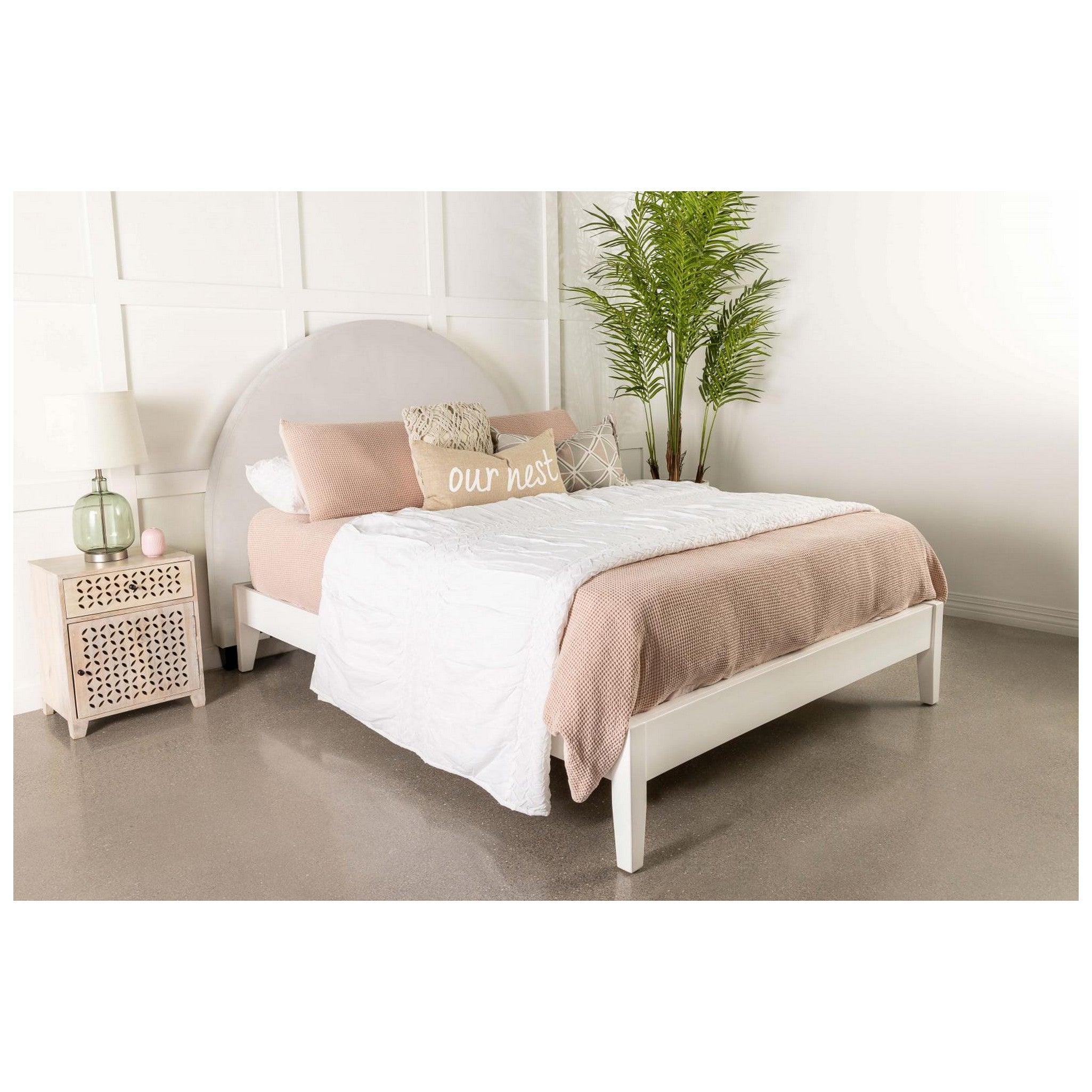 June Upholstered Arched Queen/Full Headboard Ivory 315926QF